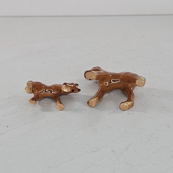 Vintage Japan Ceramic Horse Figurines Brown Glaze Set Of 2 Miniature Collectible - Picture 7 of 8